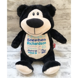 Personalised Teddy Bear - 14 Inch Cubbies Cubbyford The Black Bear - Embroidered with NAME / TEXT / Baby Birth Details