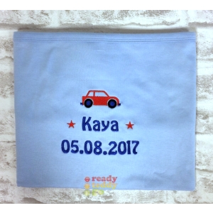 Personalised Embroidered Any Name or Text (3 Lines) + Car Design Baby Cotton or Fleece Blankets