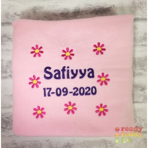 Personalised Embroidered Any Name or Text (4 Lines) + Flowers Design Baby Cotton or Fleece Blankets