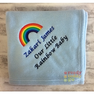 Personalised Embroidered Any Name or Text (3 Lines) + Rainbow Design Baby Cotton or Fleece Blankets