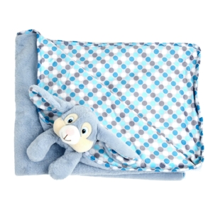 Personalised Embroidered Any Name Blue Polka Dot Bunny Rabbit 80cm x 76cm Large Baby Pram Comfort Blanket
