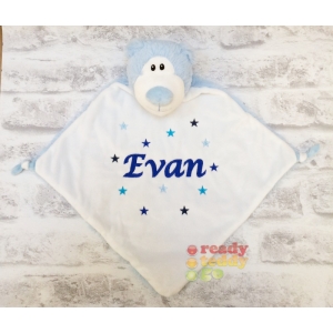 Personalised Baby Comfort Blanket / Comforter - 13 Inch Cubbyford The Blue Bear Blankie - Embroidered with Any Name / Text