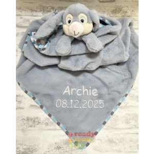 Personalised Embroidered Any Name Blue Polka Dot Bunny Rabbit 80cm x 76cm Large Baby Pram Comfort Blanket