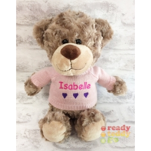 Personalised Embroidered Teddy Bears - Medium 10 Inch 25cm Bobby Teddy Bear Unisex Boy Girl Wearing Knitted Jumper - Any Name / Text or Custom Message