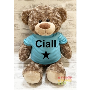 Personalised Extra Large 16 Inch 40cm Bobby Teddy Bear Wearing Coloured T-Shirt printed with PLAIN or GLITTER Vinyl - Any Name / Text or Custom Message