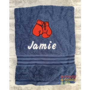 Personalised Bath Towels For Kids - Embroidered Name + BOXING GLOVES Design