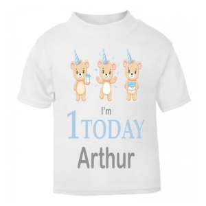 I'm Any Age Today + Any Name Boy Birthday Teddy Bears Kids Printed T-Shirt