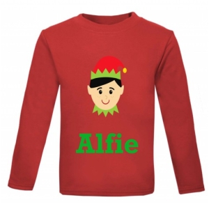 Christmas Boy Elf Any Name Childrens Printed T-Shirt