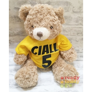 Personalised Large 11 Inch Bramble Teddy Bear Wearing Coloured T-Shirt printed with PLAIN or GLITTER Vinyl