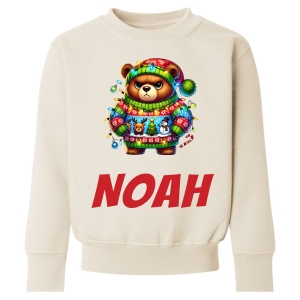 Christmas Grumpy Brown Bear Any Name Childrens Sweatshirt / Jumper