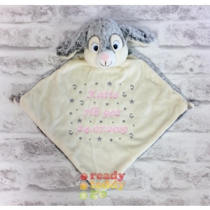 Personalised Baby Comfort Blanket / Comforter - 13 Inch Munchkin Pie The Grey Bunny Rabbit Blankie - Embroidered Any Name / Text