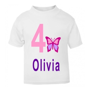 Butterfly Birthday Any Name & Number / Age Kids Printed T-Shirt