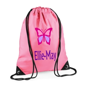 Personalised Butterfly Any Name Printed Kids Children's School Nursery Drawstring Bag