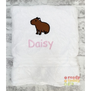 Personalised Bath Towels For Kids - Embroidered Name + CAPYBARA Design