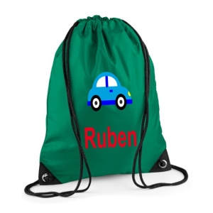 Personalised Car Any Name Printed Kids Children's School Nursery Drawstring Bag