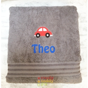 Personalised Bath Towels For Kids - Embroidered Name + CAR Design