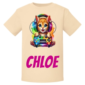 Gamer Cat Any Name Childrens Printed T-Shirt