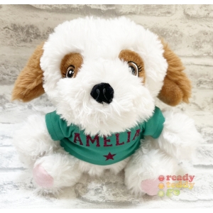 Personalised 9 Inch Keel Toys Eco Cockapoo Teddy Bear Wearing Coloured T-Shirt printed with PLAIN or GLITTER Vinyl