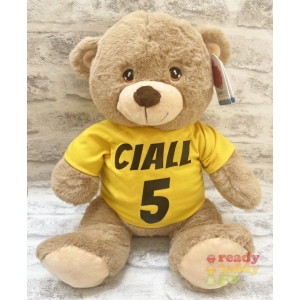 Personalised 13 Inch Conker Teddy Bear with Scarf Wearing Coloured NUMBER / LETTER T-Shirt ANY NAME GLITTER Vinyl