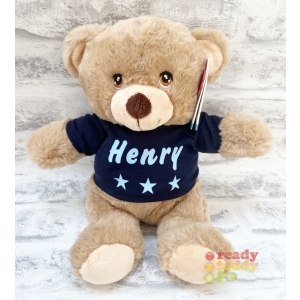 Personalised 9 Inch Keel Toys Eco Conker The Teddy Bear with Scarf Wearing Coloured T-Shirt printed with PLAIN or GLITTER Vinyl