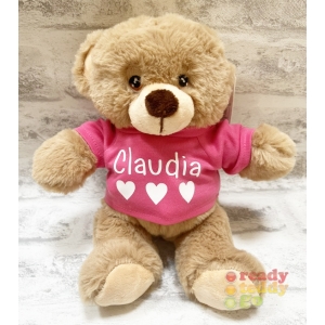 Personalised 8 Inch Keel Toys Eco Conker The Teddy Bear with Scarf Wearing Coloured T-Shirt printed with PLAIN or GLITTER Vinyl