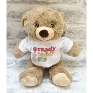 Personalised Small 8 Inch Keel Toys Eco Conker The Teddy Bear with Scarf - Printed T-Shirt.