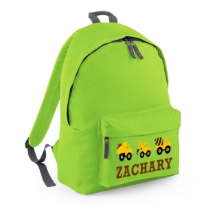 Personalised Construction Vehicles Any Name Printed Kids Children's School Nursery Backpack Rucksack Bag