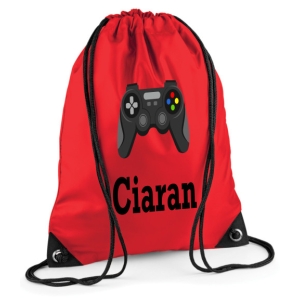 Personalised Gaming Controller Any Name Printed Kids Children's School Nursery Drawstring Bag