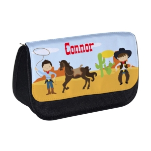 Personalised School Pencil Case For Kids Children featuring Cowboys Any Name Printed Design