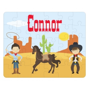 Personalised Children's Cardboard 30 Piece Jigsaw Puzzle - Any Kids Name - Cowboys Design