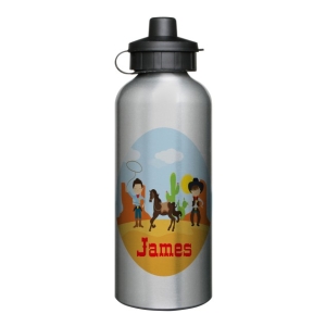 Personalised Children's 600ml Sport Water Drinks Bottle - Any Kids Name - Cowboys Scene Design