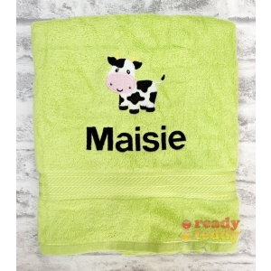 Name + Cow Embroidered Design Bath Towel