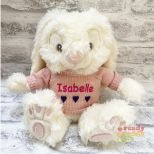 Personalised Teddy Bears - Small 8 Inch Keel Toys Eco Patchfoot Cream Bunny Rabbit Teddy Bear wearing Knitted Jumper