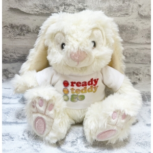 Personalised Teddy Bear - Small 8 Inch Keel Toys Eco Patchfoot Cream Bunny Rabbit Teddy Bear - Printed.