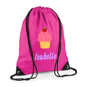 Personalised Cupcake Any Name Printed Kids Children's School Nursery Drawstring Bag