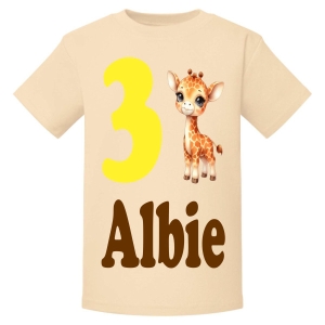 Cute Giraffe Birthday Any Name & Number / Age Kids Printed T-Shirt