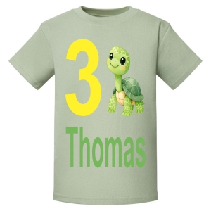 Cute Tortoise Birthday Any Name & Number / Age Kids Printed T-Shirt