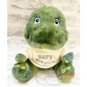 Personalised Embroidered Teddy Bears - Small 9 Inch Keel Toys Eco Dinosaur Teddy Bear wearing Knitted Jumper