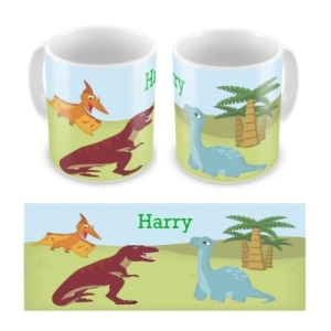 Personalised Kid's Children's 10oz Mugs / Cups - Any Child's Name Dinosaurs Design