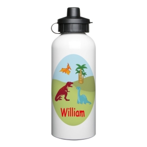 Personalised Children's 600ml Sport Water Drinks Bottle - Any Kids Name - Dinosaurs Scene Design