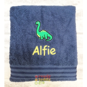 Personalised Bath Towels For Kids - Embroidered Name + DINOSAUR Design