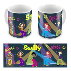 Personalised Kid's Children's 10oz Mugs / Cups - 1970's Retro Disco Dancing Any Name Design