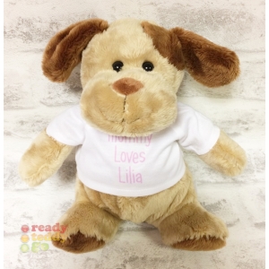 Personalised Teddy Bear - Small 8 Inch Barkley the Dog Soft Toy - Printed T-shirt.