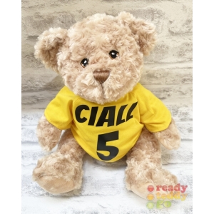 Personalised 11 Inch 28cm Dougie Teddy Bear Wearing Coloured NUMBER / LETTER T-Shirt ANY NAME GLITTER Vinyl