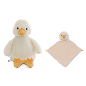 Personalised Cubbies Embroidered Baby Soft Toys - 14 Inch Bumbeeno The Duck Teddy Bear + Comfort Blanket Gift Set