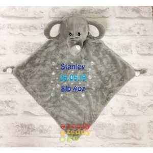 Personalised Baby Gifts Comfort Blanket / Comforter - 13 Inch Elle The Elephant Blankie - Embroidered Any Name / Text