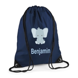 Personalised Elephant Any Name Printed Kids Children's School Nursery Drawstring Bag