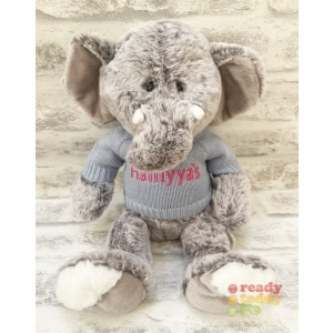 Personalised Teddy Bears - Medium 9 Inch 23cm Keel Toys Love To Hug Elephant Wearing Embroidered Knitted Jumper - Any Name / Text or Custom Message