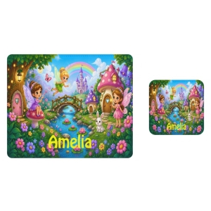 Personalised Children's PU Leather Effect Printed Placemat & Coaster Set - Any Kids Name - Unicorns Design