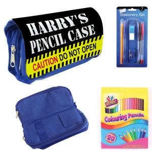 Personalised Children's Filled Pencil Case with Stationery - Caution Do Not Open Design